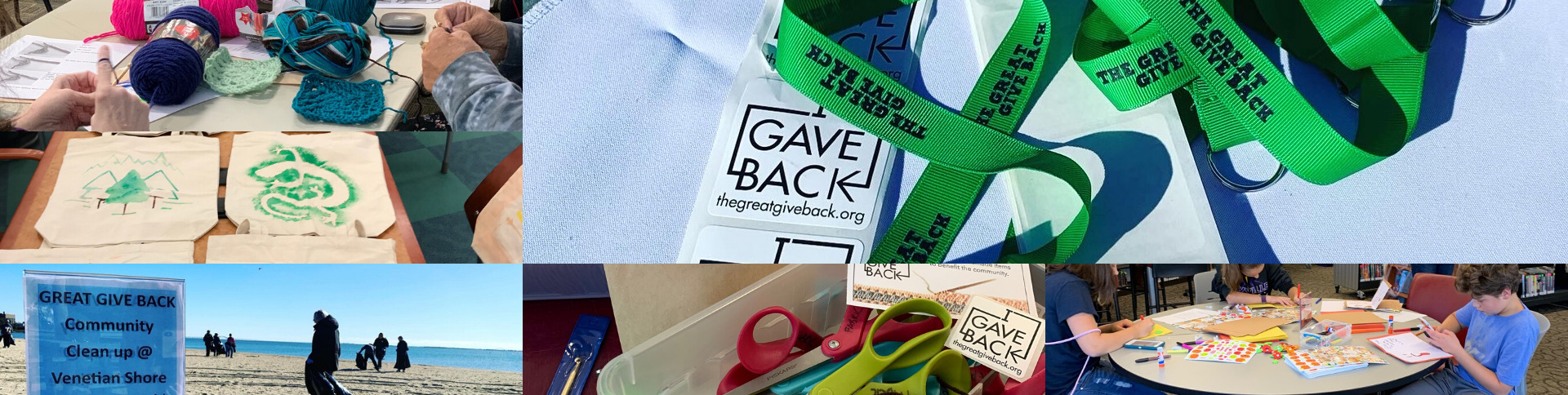 The Great Give Back slide with image collage of past Great Give Back Event with crafts, lanyards, and activities