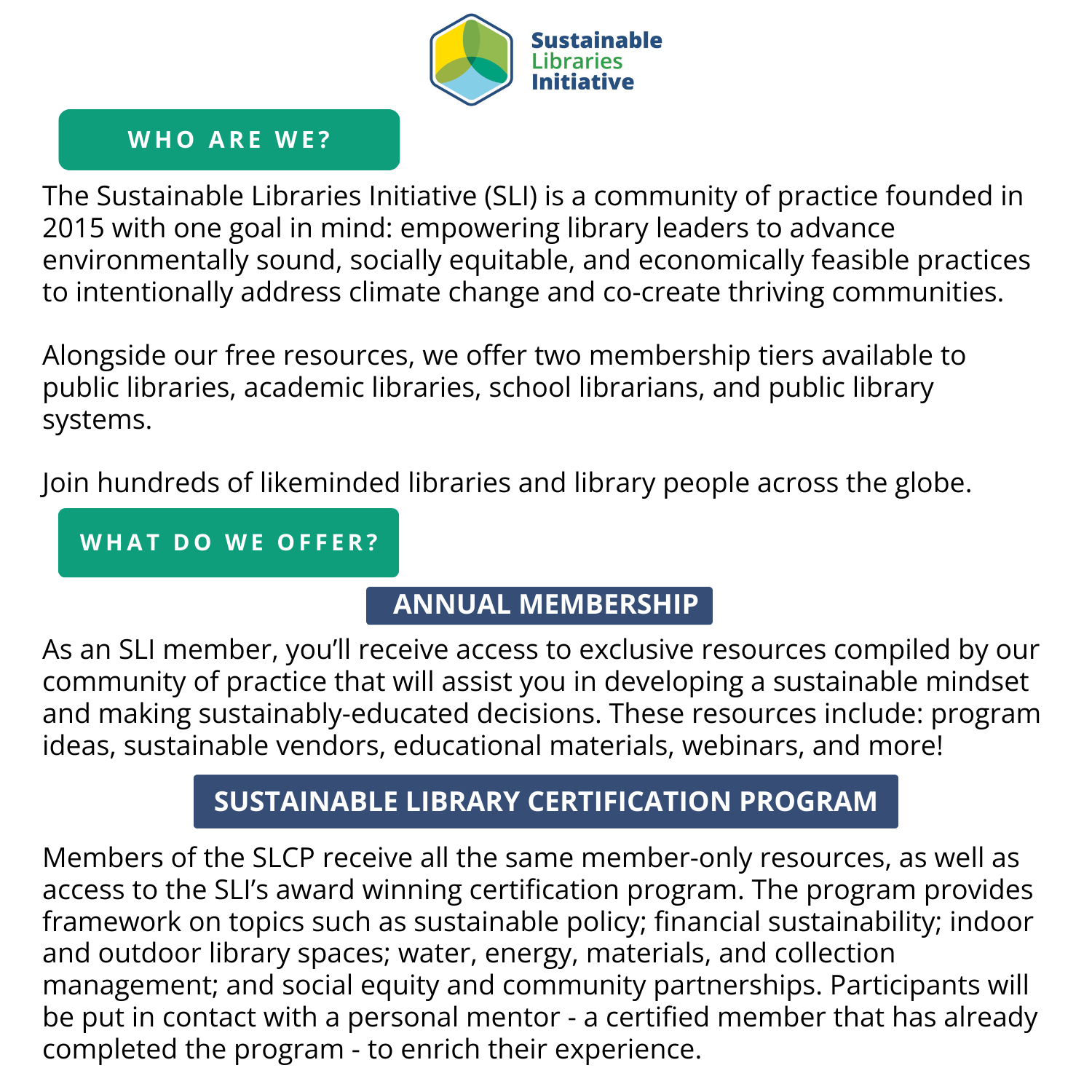 Description of the Sustainable Libraries Initiative and the Sustainable Library Certification Program