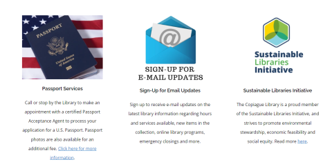 screenshot of Copiague Public Library's website 